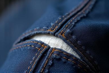 Image showing mended trousers, highlighting the repair.
