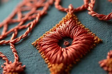 Image detailing embroidery work on fabric.