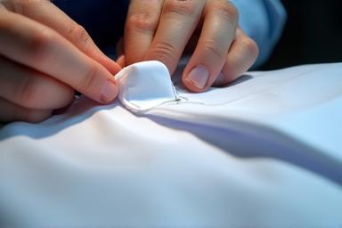 Image of a formal shirt alteration in progress.