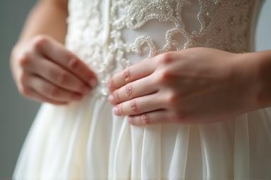 Image showing adjustments being made to a beautiful bridal gown.