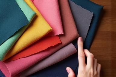 Image showing different fabric swatches laid out, representing fabric consultation.